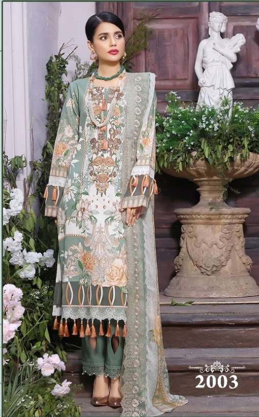SHARADDHA DESIGNER  PRESENT FIRDOUS REMIX LAWN COTTON PRINTED WITH HEAVY EMBROIDERY SUIT ON WHOLESALE