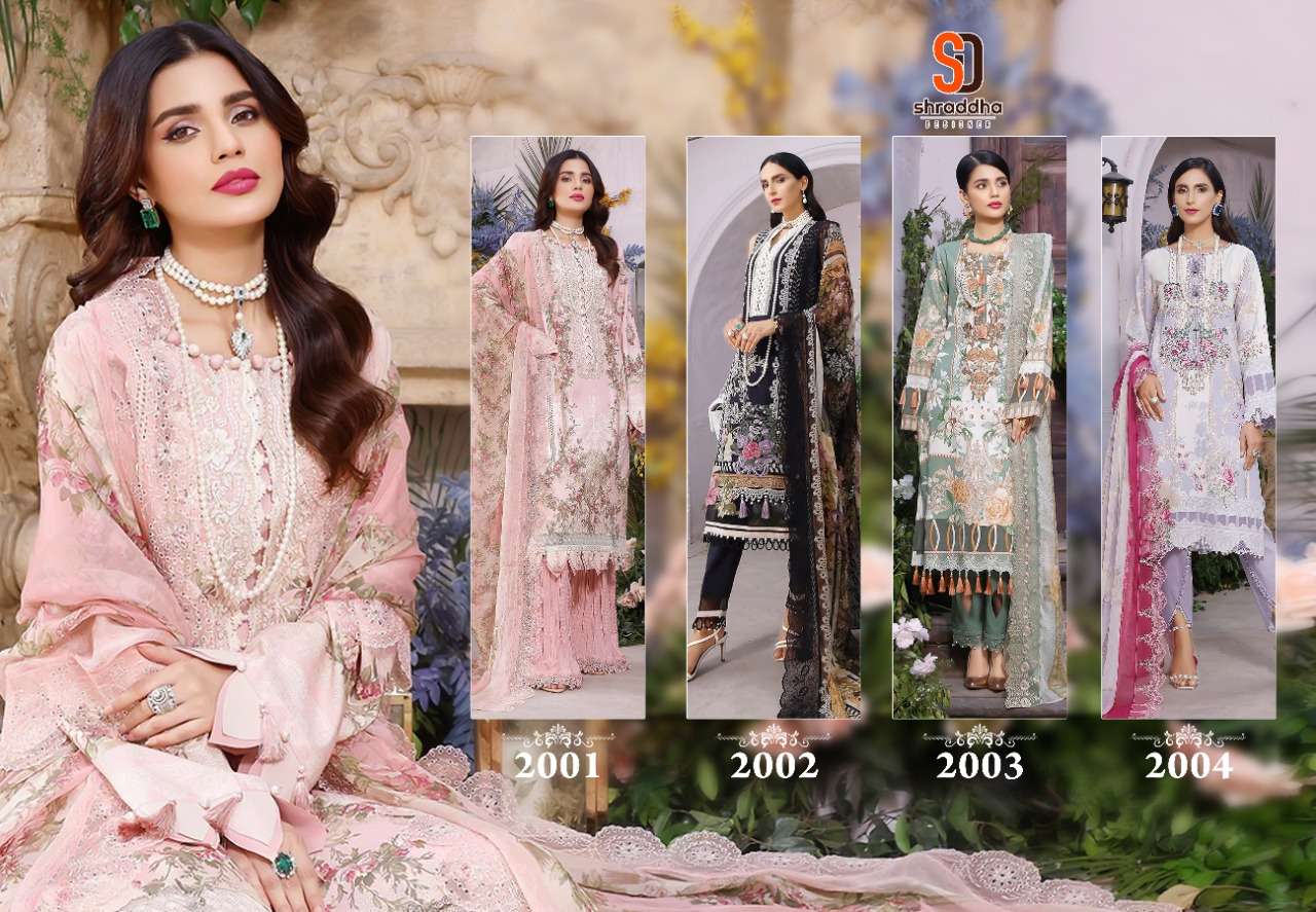 SHARADDHA DESIGNER  PRESENT FIRDOUS REMIX LAWN COTTON PRINTED WITH HEAVY EMBROIDERY SUIT ON WHOLESALE