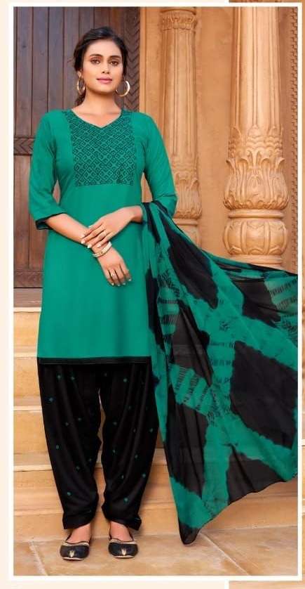 SHILPI Presenting Lehariya Style 3 Piece Set Kurti  With  Work Patiyala Salwar  & Shibori Dupatta...