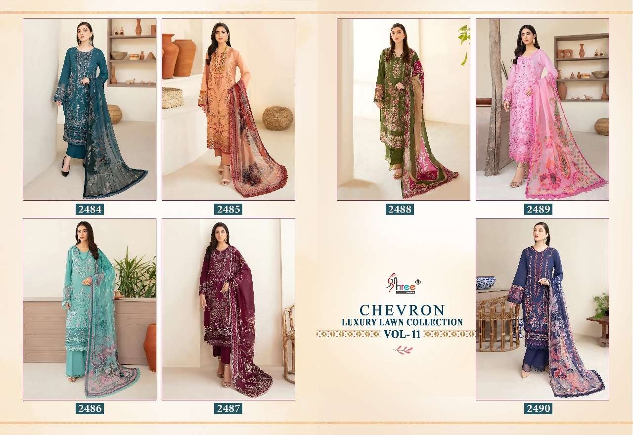Shree Present Chevron Luxury Vol 11 Pakistani suits Lawn Cotton Suit Collection On Wholesale