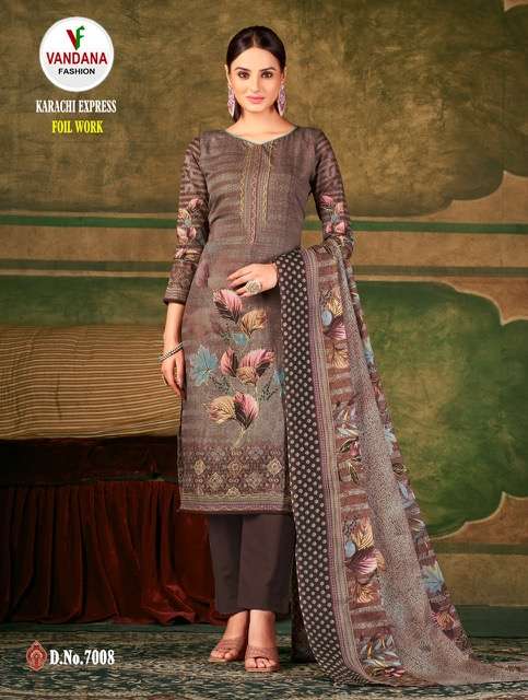 Vandana Present Karachi Express On Pure Soft Cotton Digital Print With Fancy Foil Work Dress Material On Wholesale 
