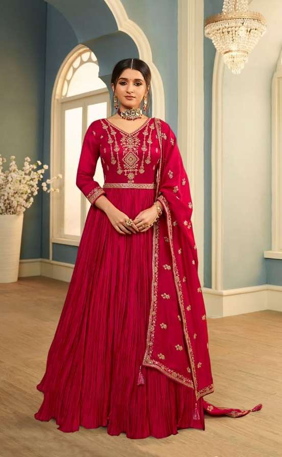 VINAY FASHION PRESENT CRUSHED SILK GEORGETTE GOWN WITH HEAVY EMBROIDERY WORK WITH EMBROIDERED  DUPATTA