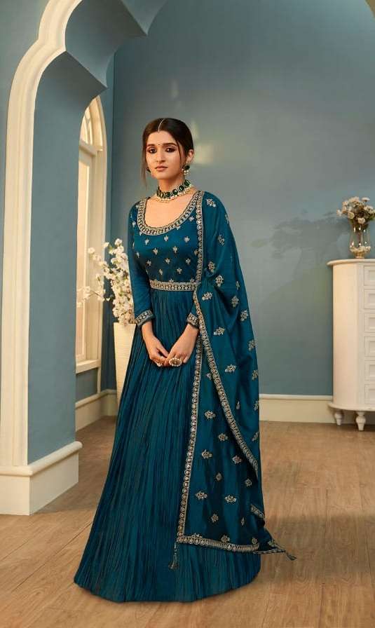 VINAY FASHION PRESENT CRUSHED SILK GEORGETTE GOWN WITH HEAVY EMBROIDERY WORK WITH EMBROIDERED  DUPATTA