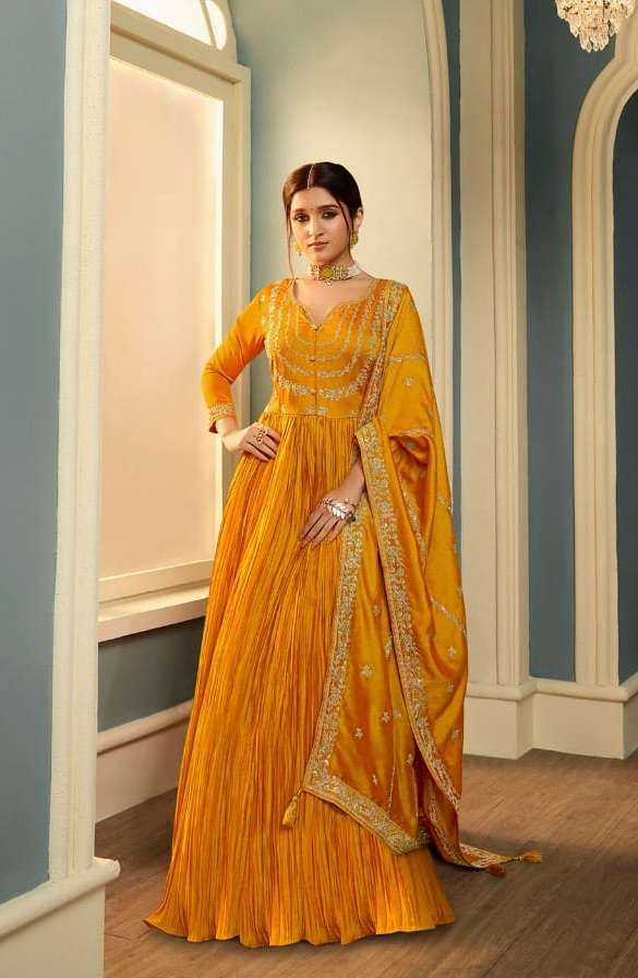 VINAY FASHION PRESENT CRUSHED SILK GEORGETTE GOWN WITH HEAVY EMBROIDERY WORK WITH EMBROIDERED  DUPATTA