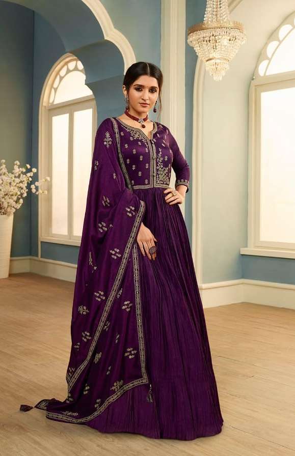 VINAY FASHION PRESENT CRUSHED SILK GEORGETTE GOWN WITH HEAVY EMBROIDERY WORK WITH EMBROIDERED  DUPATTA