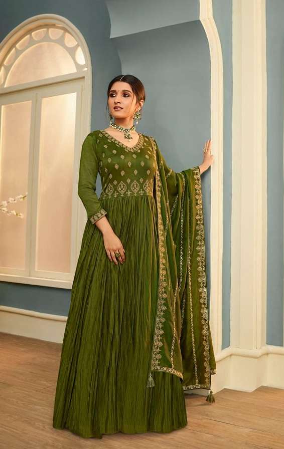 VINAY FASHION PRESENT CRUSHED SILK GEORGETTE GOWN WITH HEAVY EMBROIDERY WORK WITH EMBROIDERED  DUPATTA