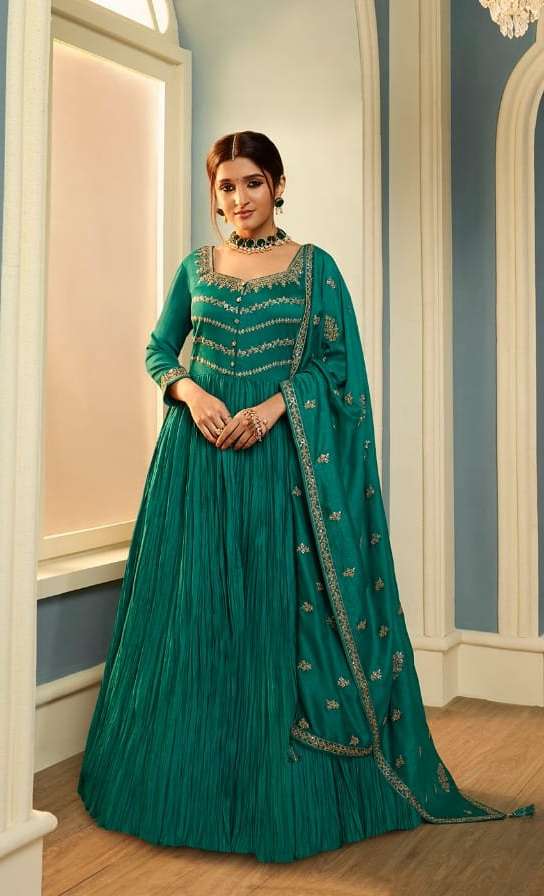 VINAY FASHION PRESENT CRUSHED SILK GEORGETTE GOWN WITH HEAVY EMBROIDERY WORK WITH EMBROIDERED  DUPATTA