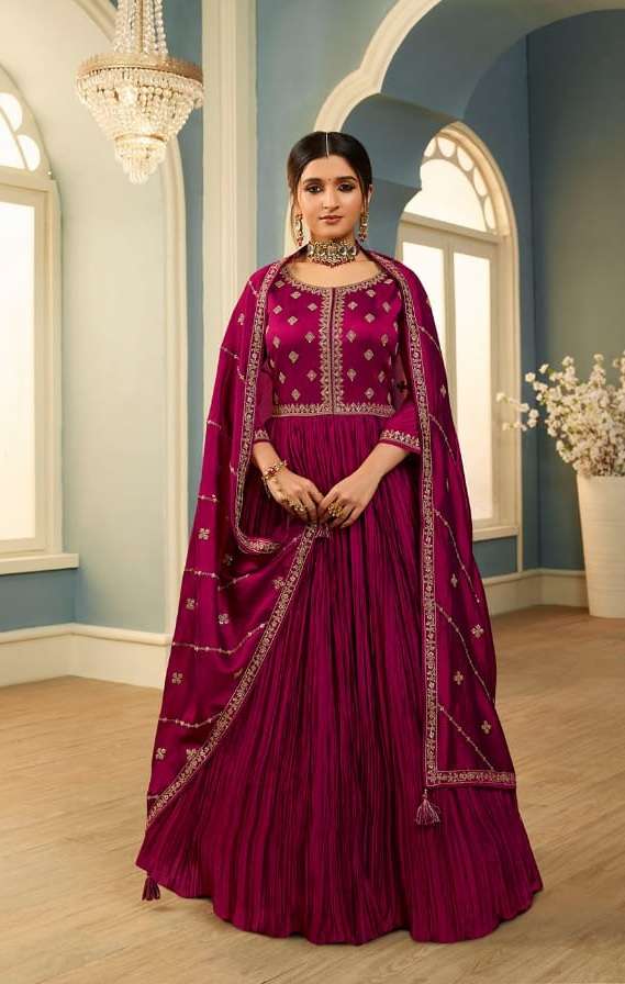 VINAY FASHION PRESENT CRUSHED SILK GEORGETTE GOWN WITH HEAVY EMBROIDERY WORK WITH EMBROIDERED  DUPATTA