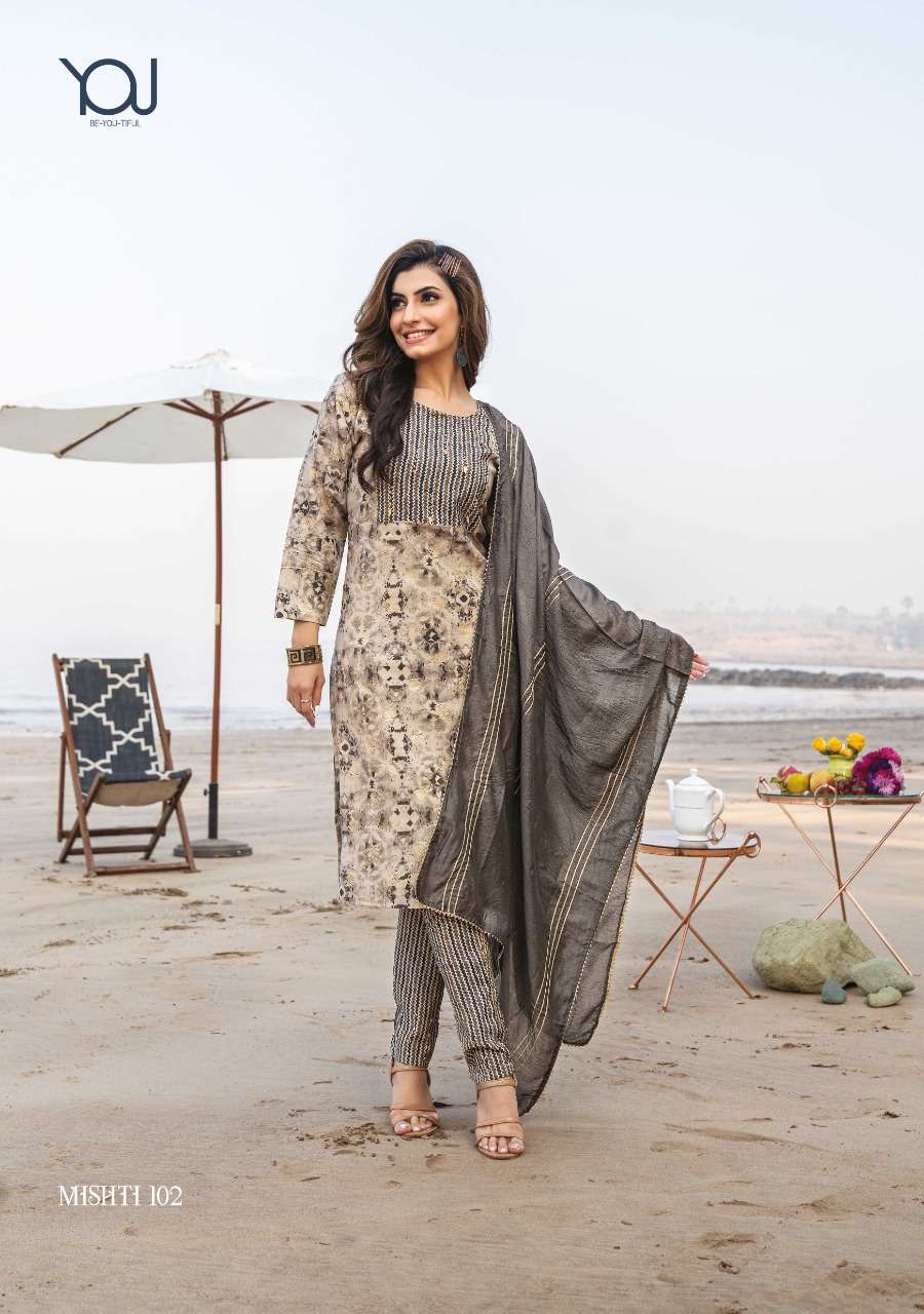 Wanna Present Mishti New Fancy Modal Sober Print Kurti With Pant & Dupatta On Wholesale