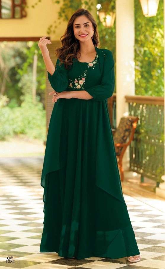 ZAVERI PRESENT QALB NEW STYLISH GOWN STYLE COLLECTION ON GEORGETT WITH KHATALI WORK (HANDWORK)