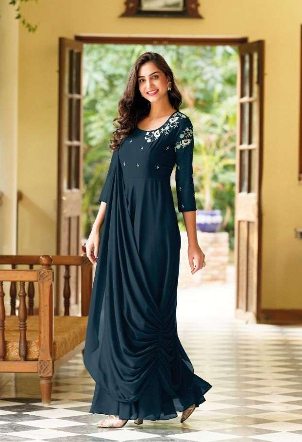 ZAVERI PRESENT QALB NEW STYLISH GOWN STYLE COLLECTION ON GEORGETT WITH KHATALI WORK (HANDWORK)