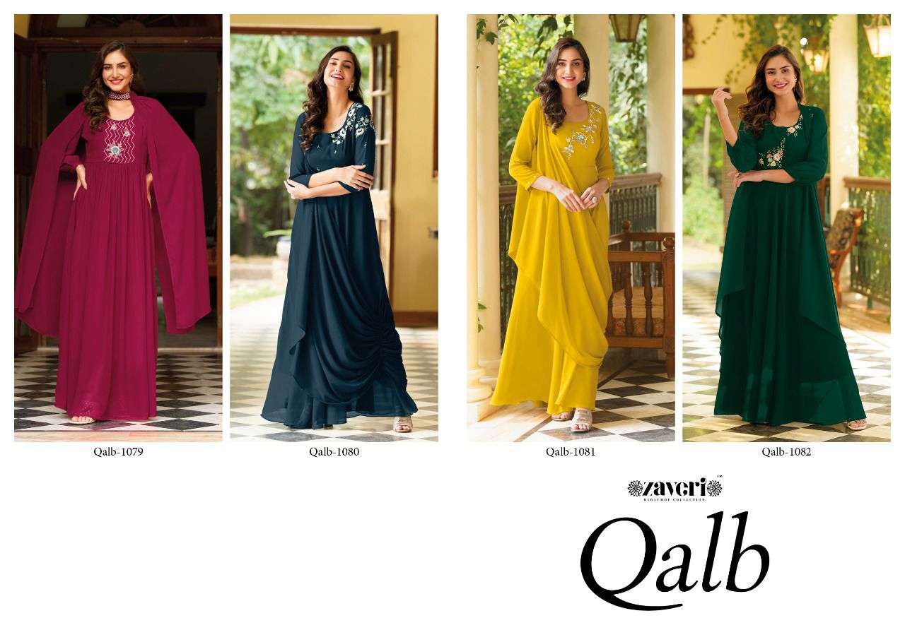 ZAVERI PRESENT QALB NEW STYLISH GOWN STYLE COLLECTION ON GEORGETT WITH KHATALI WORK (HANDWORK)