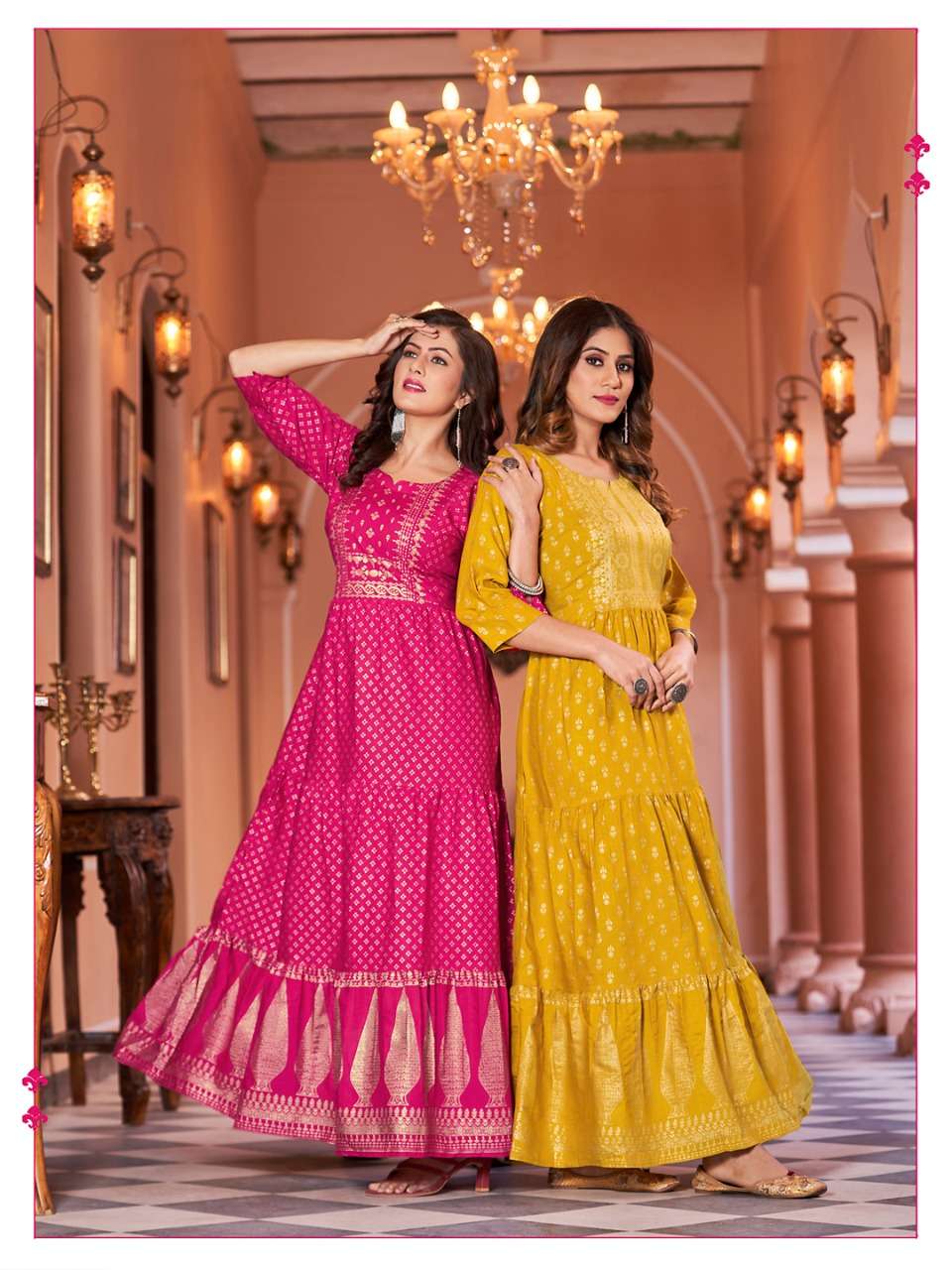 Banwery fashion Present Sukamari Foil Print With 3 lair Flair Gown