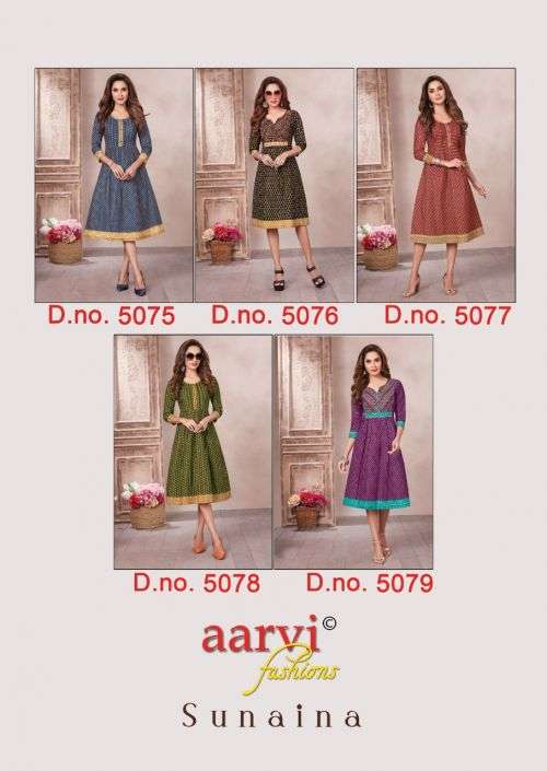Aarvi Sunaina Vol 1 Cotton Designer Kurti Collection On Wholesale