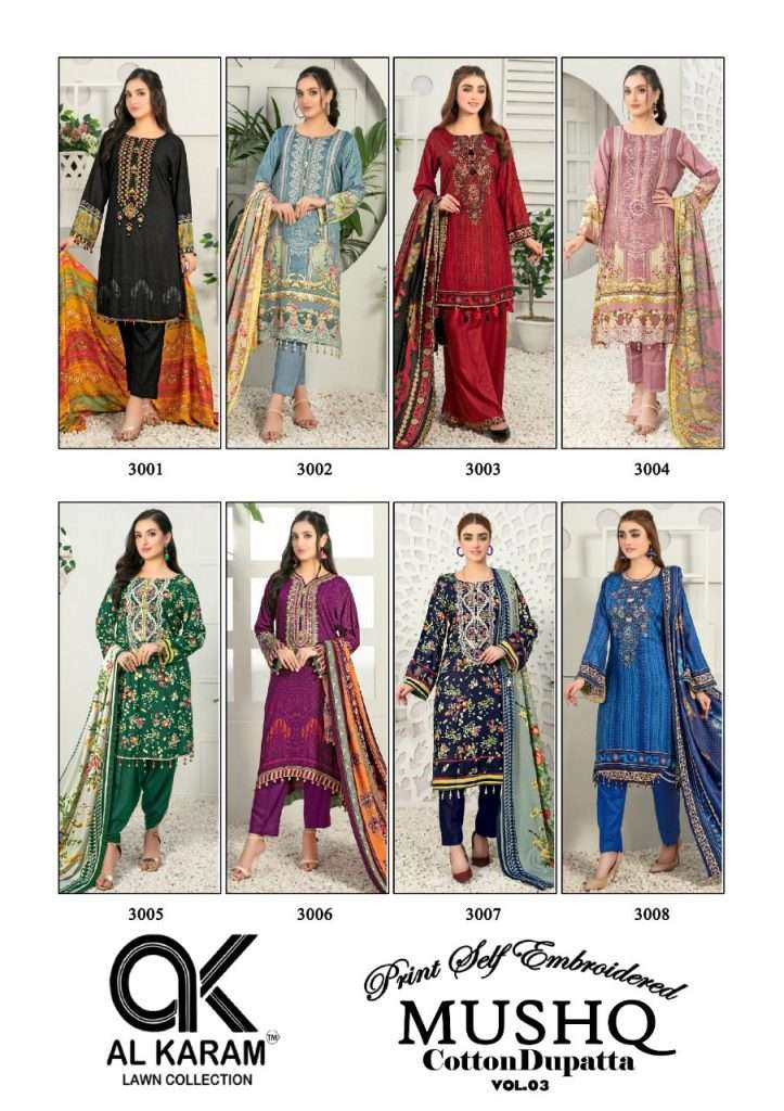 Al Karam Mushq Vol 3 Self Embroidery Pakistani Suit Collection On Wholesale