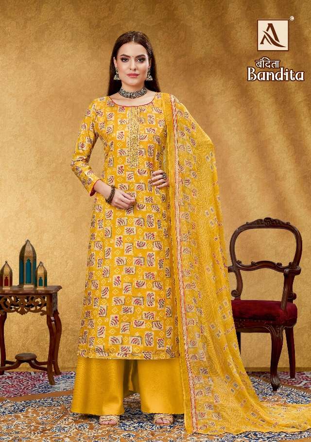 Alok Suit - Make Bandita on Pure Viscose Silk Print With Foil & Fancy Emboidery On Wholesale