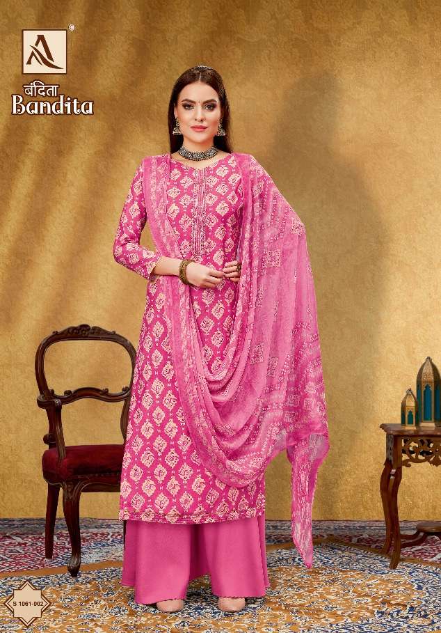 Alok Suit - Make Bandita on Pure Viscose Silk Print With Foil & Fancy Emboidery On Wholesale