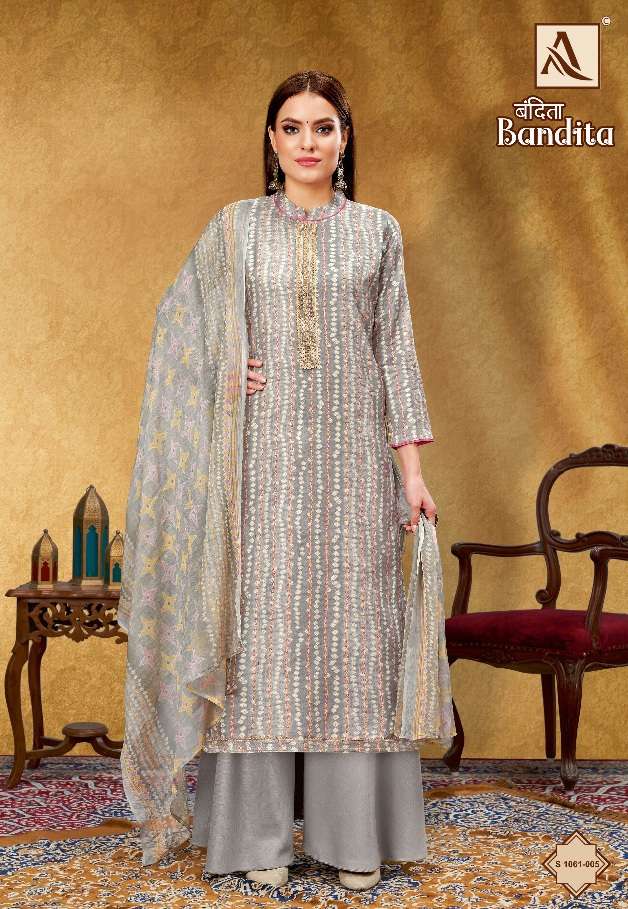 Alok Suit - Make Bandita on Pure Viscose Silk Print With Foil & Fancy Emboidery On Wholesale