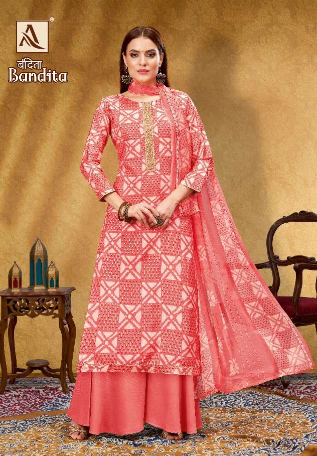 Alok Suit - Make Bandita on Pure Viscose Silk Print With Foil & Fancy Emboidery On Wholesale