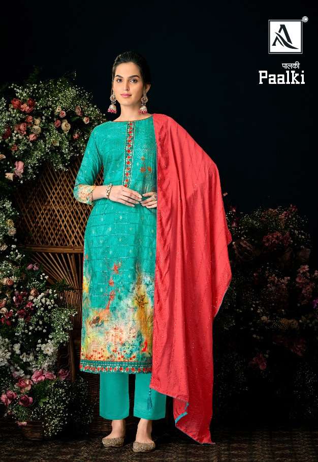 Alok Suit Paalki Jacquard Digital Print With Embroidery On Wholesale