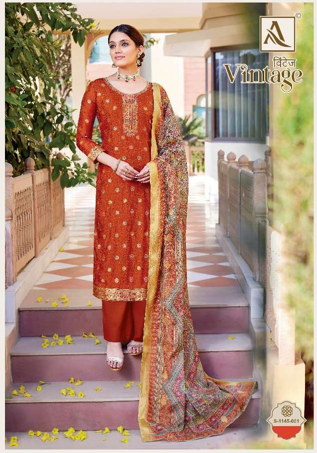 Alok Suit Vintage Pure Dola Jacquard Designer Suit On Wholesale