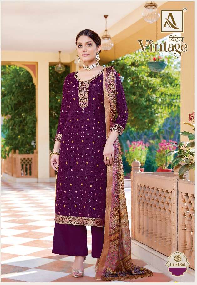 Alok Suit Vintage Pure Dola Jacquard Designer Suit On Wholesale