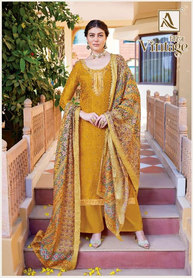 Alok Suit Vintage Pure Dola Jacquard Designer Suit On Wholesale