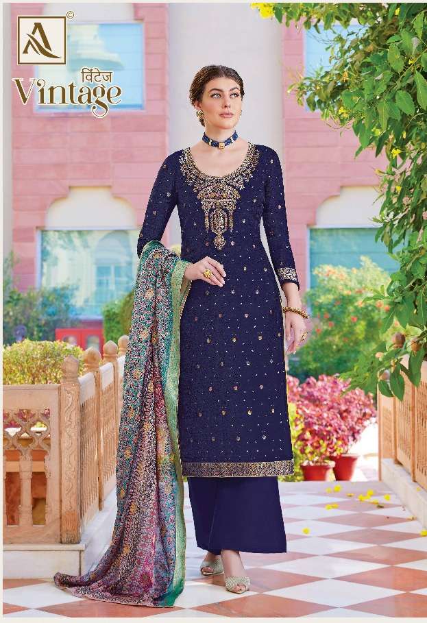 Alok Suit Vintage Pure Dola Jacquard Designer Suit On Wholesale