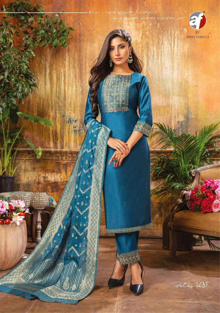 Anju Fabrics Palki Ethenic Viscose Kurtipant With Pure Chanderi Jaquard Silk Dupatta On Wholesale