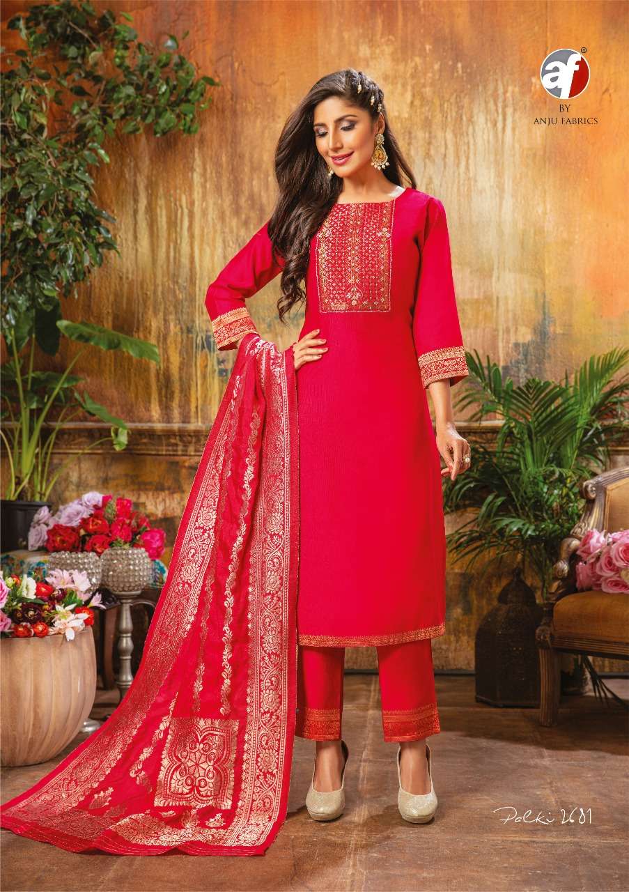 Anju Fabrics Palki Ethenic Viscose Kurtipant With Pure Chanderi Jaquard Silk Dupatta On Wholesale