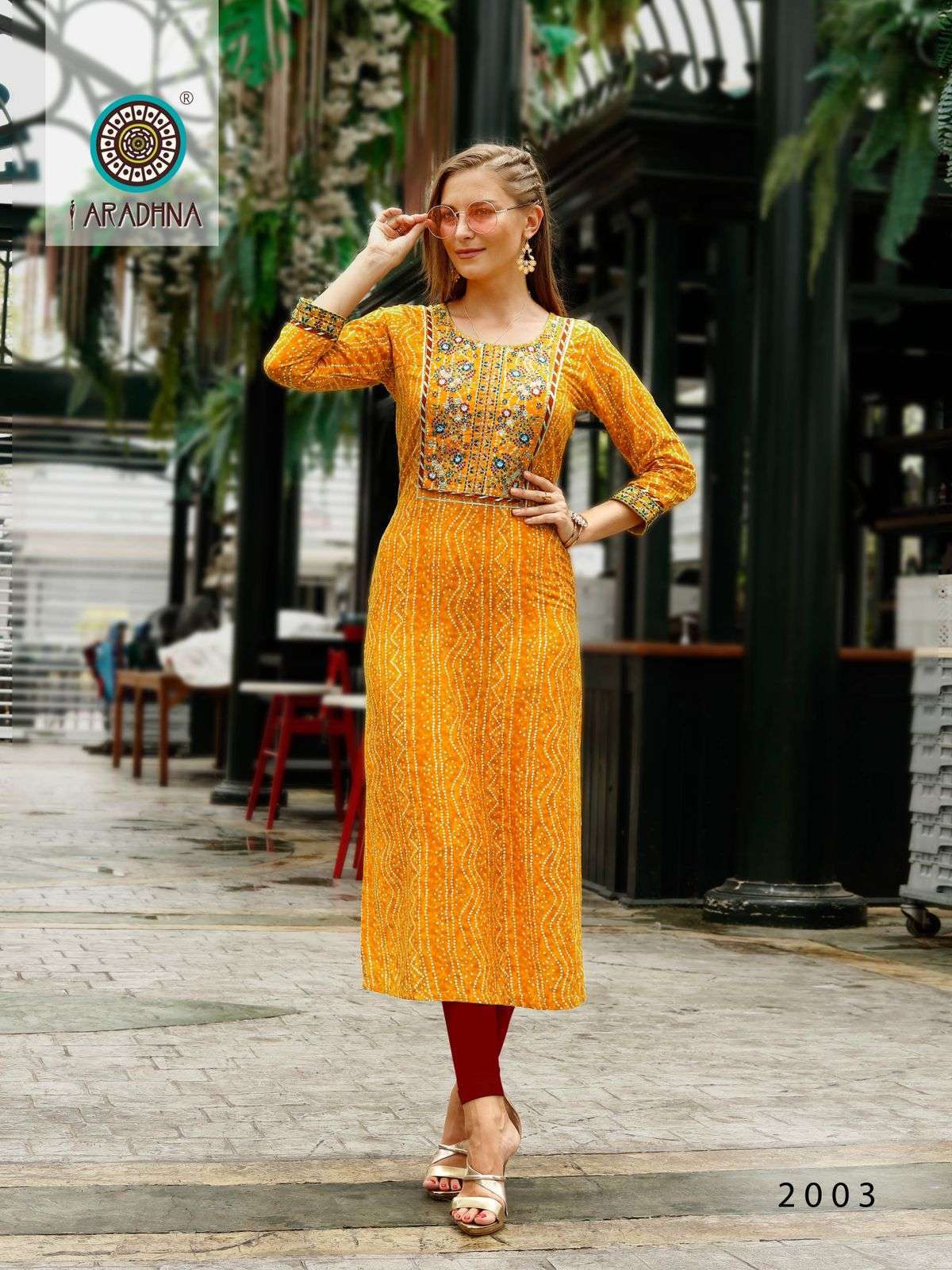 Long red kurti and pant with beautiful floral prints - Kurti Fashion