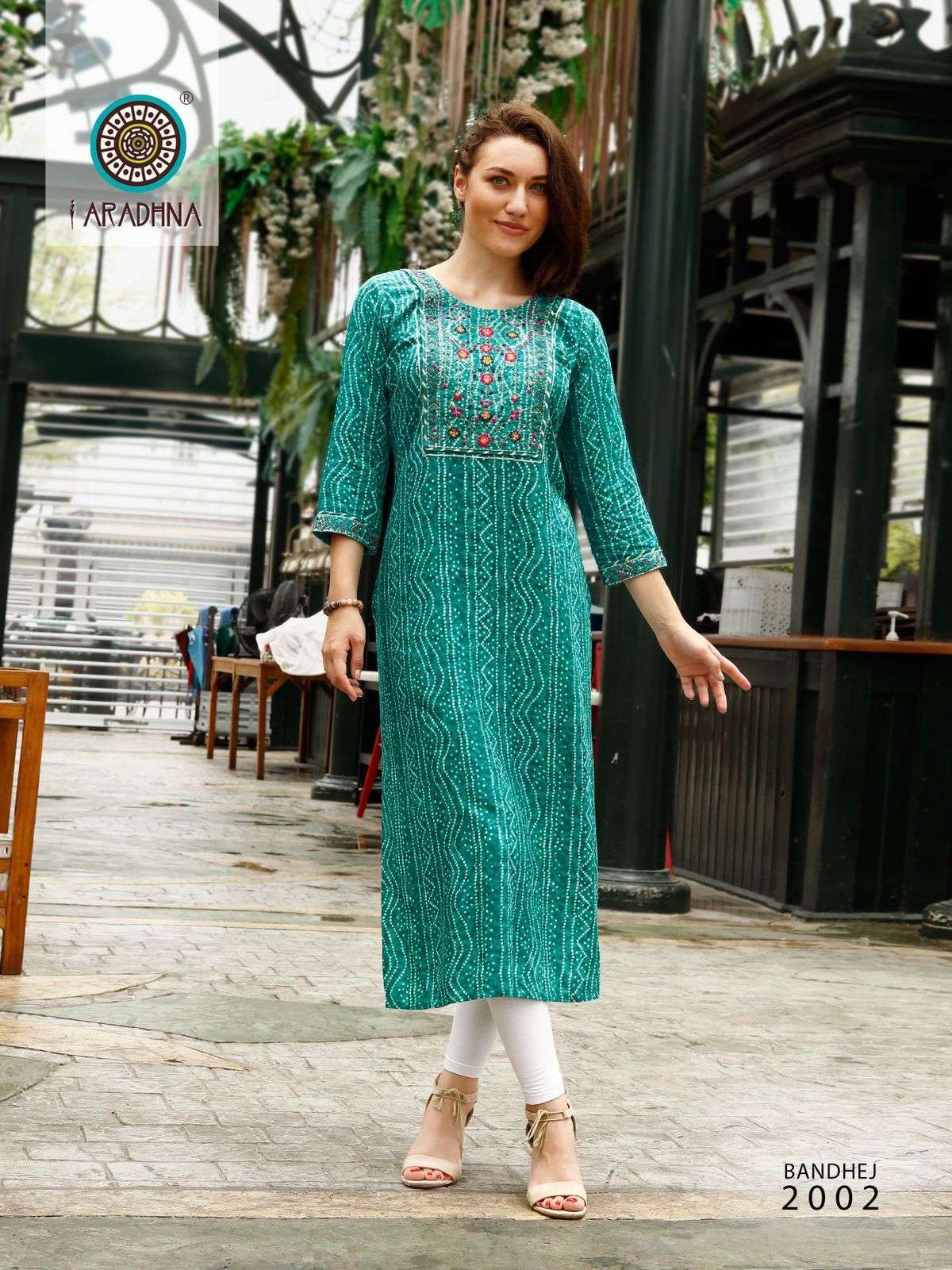 Bandhani Vol 1 Rayon Bandhani Print With Embroidery Work Kurti Blue Color  DN 1002