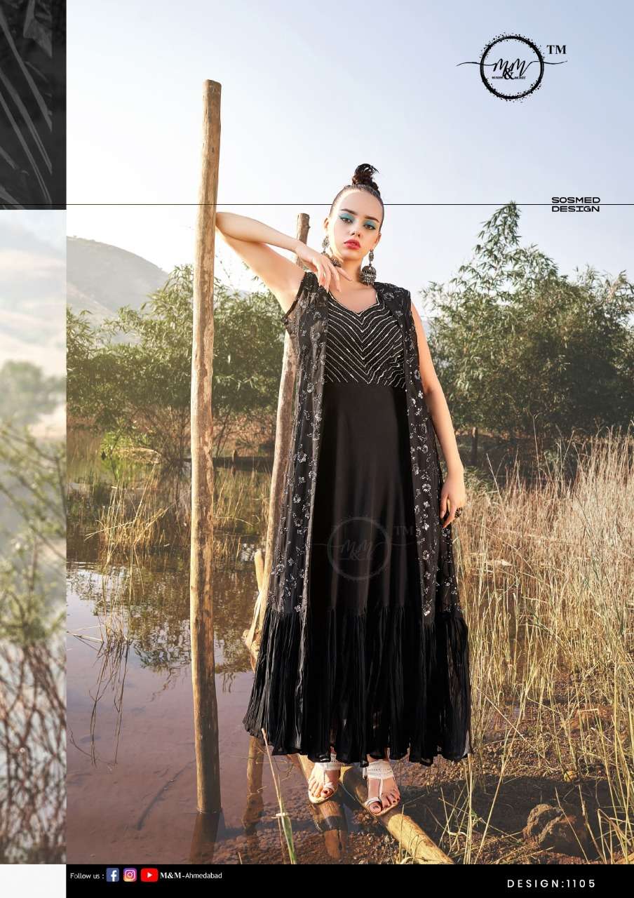 Arzoie Vol 3 By M & M 1101 To 1106 Series Heavy Georgette Work Western Gowns On Wholesale