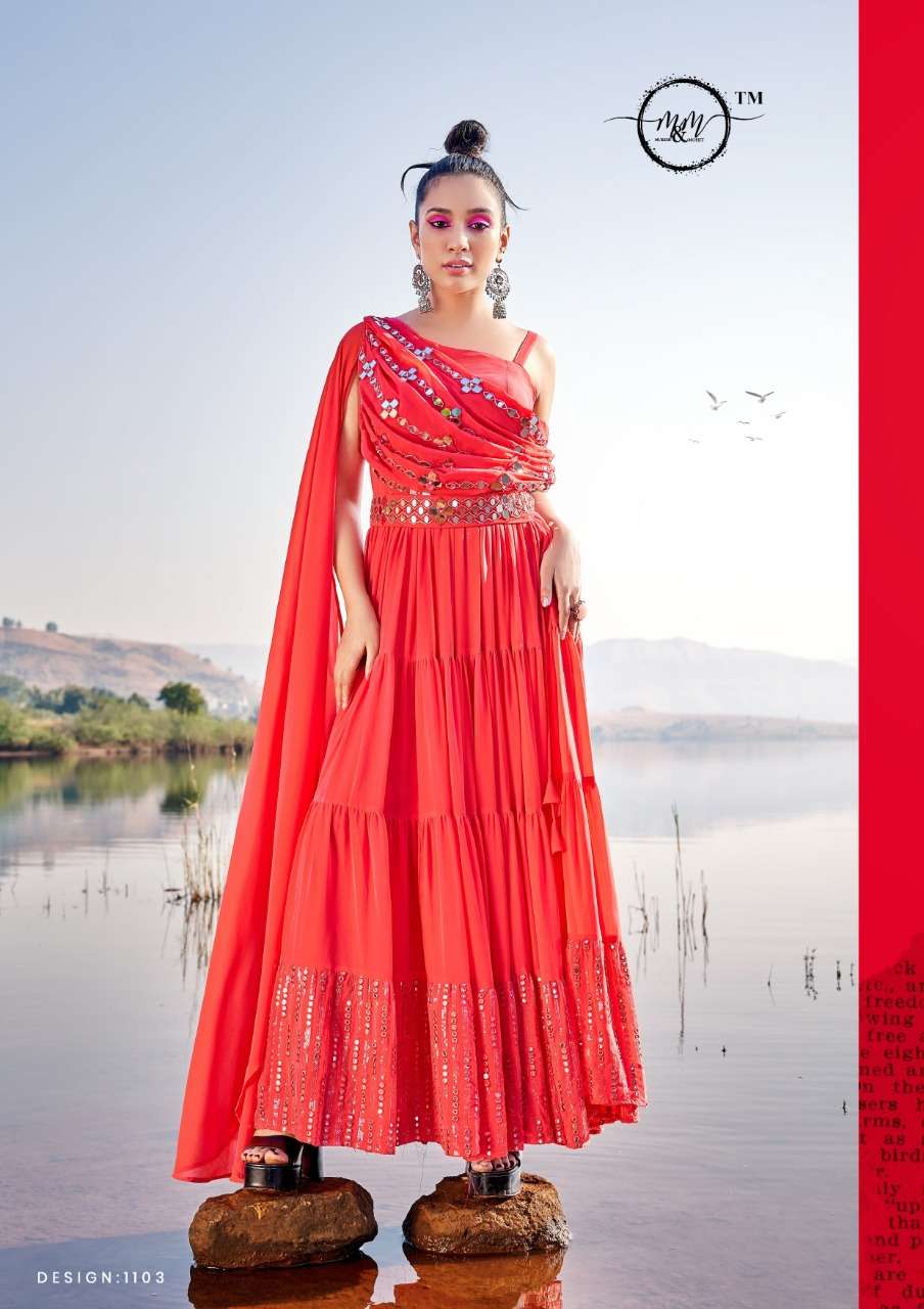 Arzoie Vol 3 By M & M 1101 To 1106 Series Heavy Georgette Work Western Gowns On Wholesale