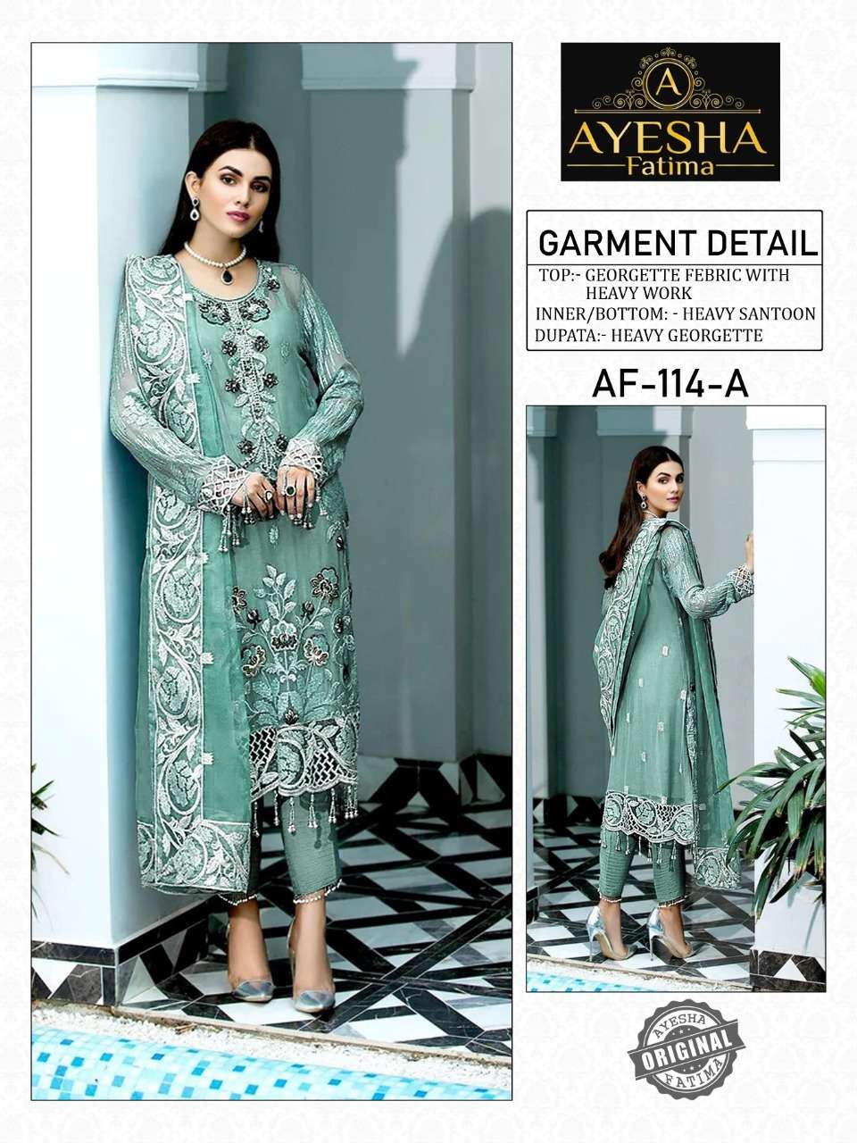 Ayesha Fatima D. no. Af 114 Heavy Georgette Fabric With Work Pakistani Suit On Wholesale