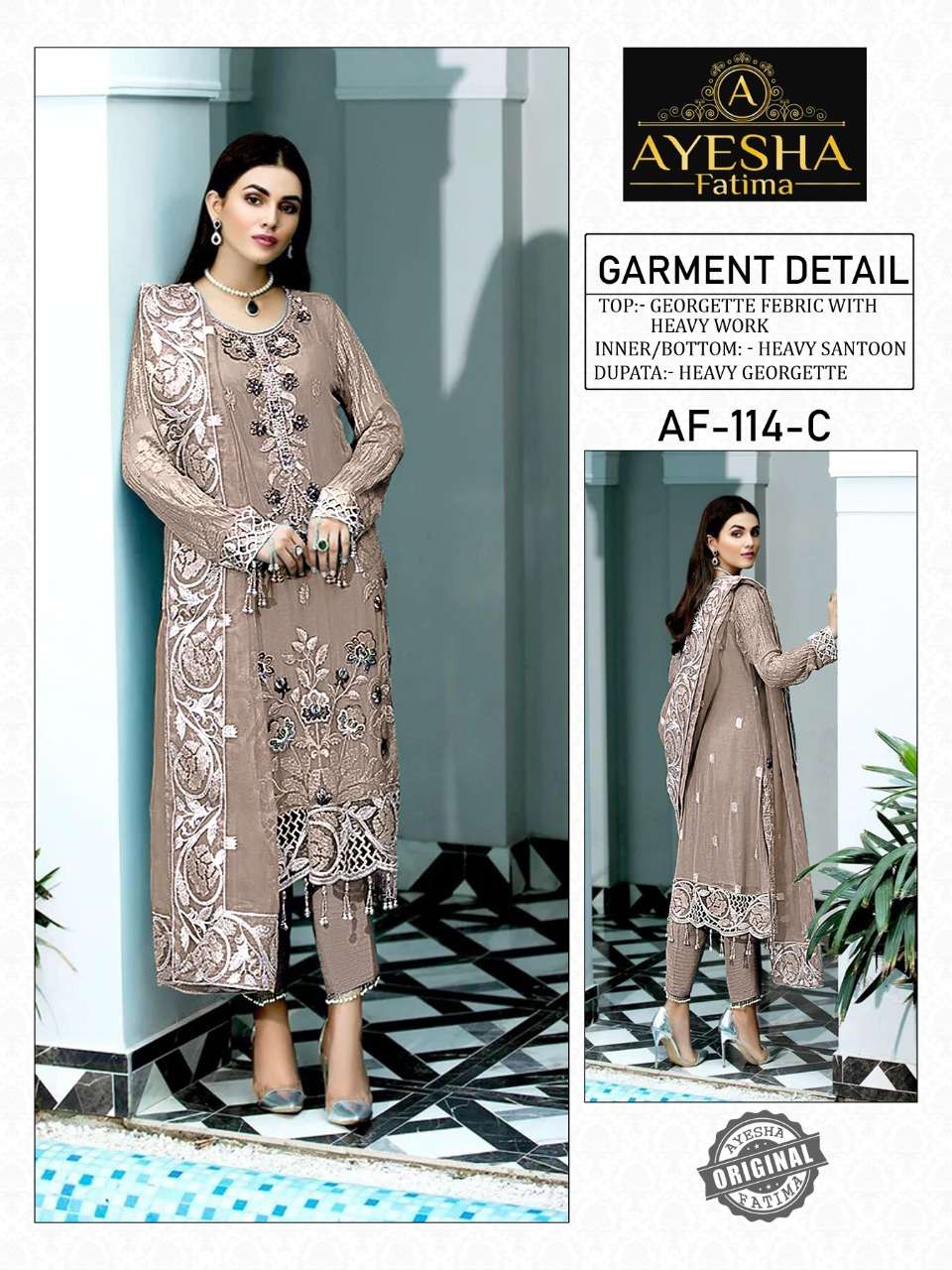 Ayesha Fatima D. no. Af 114 Heavy Georgette Fabric With Work Pakistani Suit On Wholesale