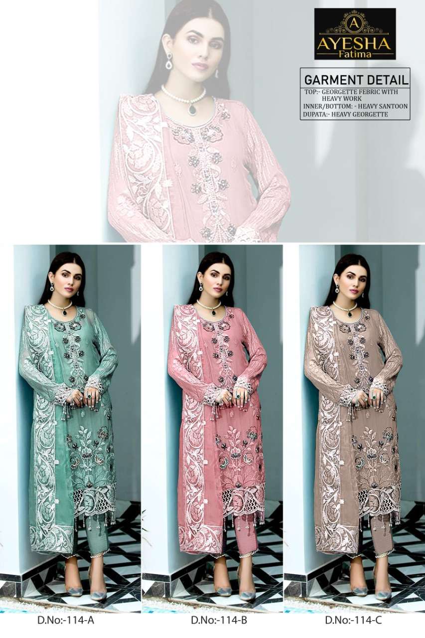 Ayesha Fatima D. no. Af 114 Heavy Georgette Fabric With Work Pakistani Suit On Wholesale