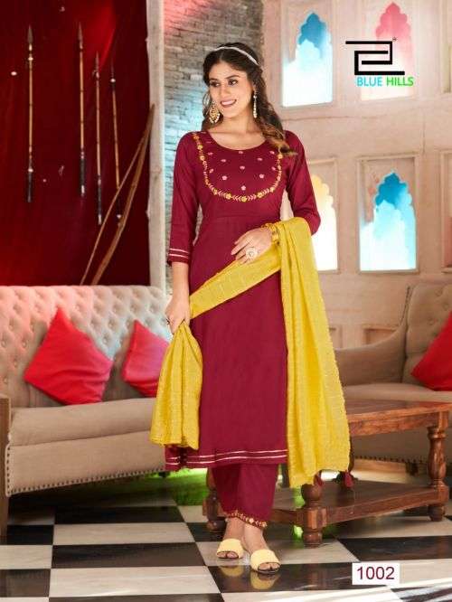 Blue Hills Butterfly Fancy Kurti With Dupatta On Wholesale