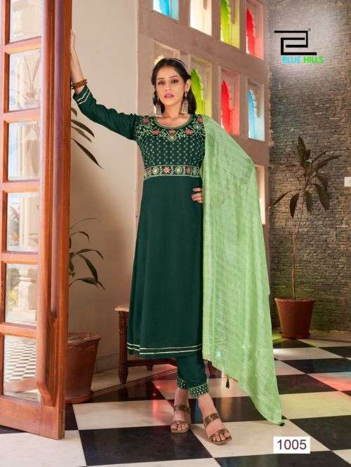 Blue Hills Butterfly Fancy Kurti With Dupatta On Wholesale