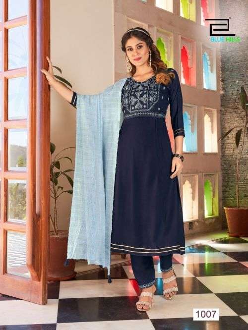 Blue Hills Butterfly Fancy Kurti With Dupatta On Wholesale