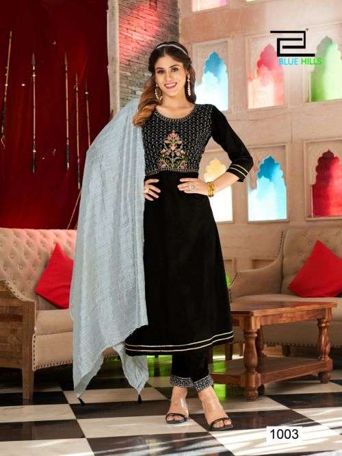 Blue Hills Butterfly Fancy Kurti With Dupatta On Wholesale