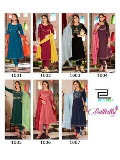 Blue Hills Butterfly Fancy Kurti With Dupatta On Wholesale