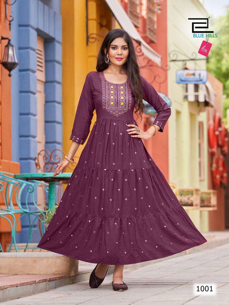 Blue Hills Rasberry Anarkali Kurti Collection On Wholesale