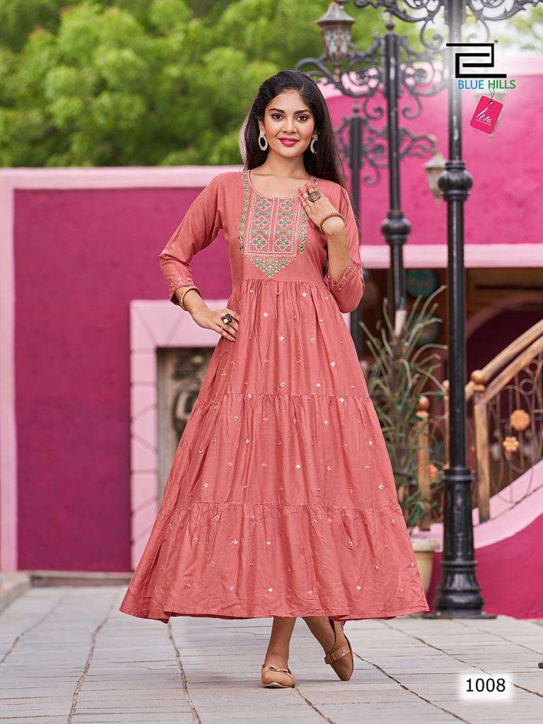 Blue Hills Rasberry Anarkali Kurti Collection On Wholesale