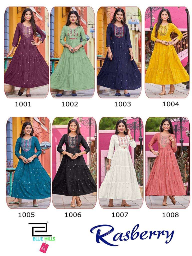 Blue Hills Rasberry Anarkali Kurti Collection On Wholesale