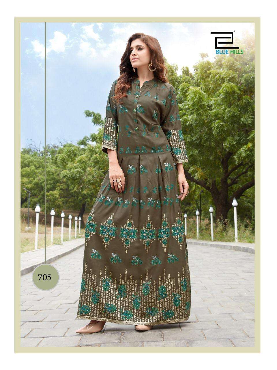 BLUE HILLS  Walkway Vol 7 Long Gown with Foil Print On Wholesale