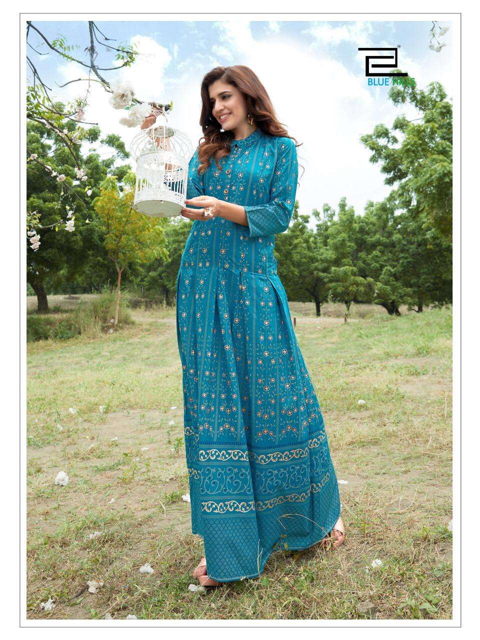 BLUE HILLS  Walkway Vol 7 Long Gown with Foil Print On Wholesale