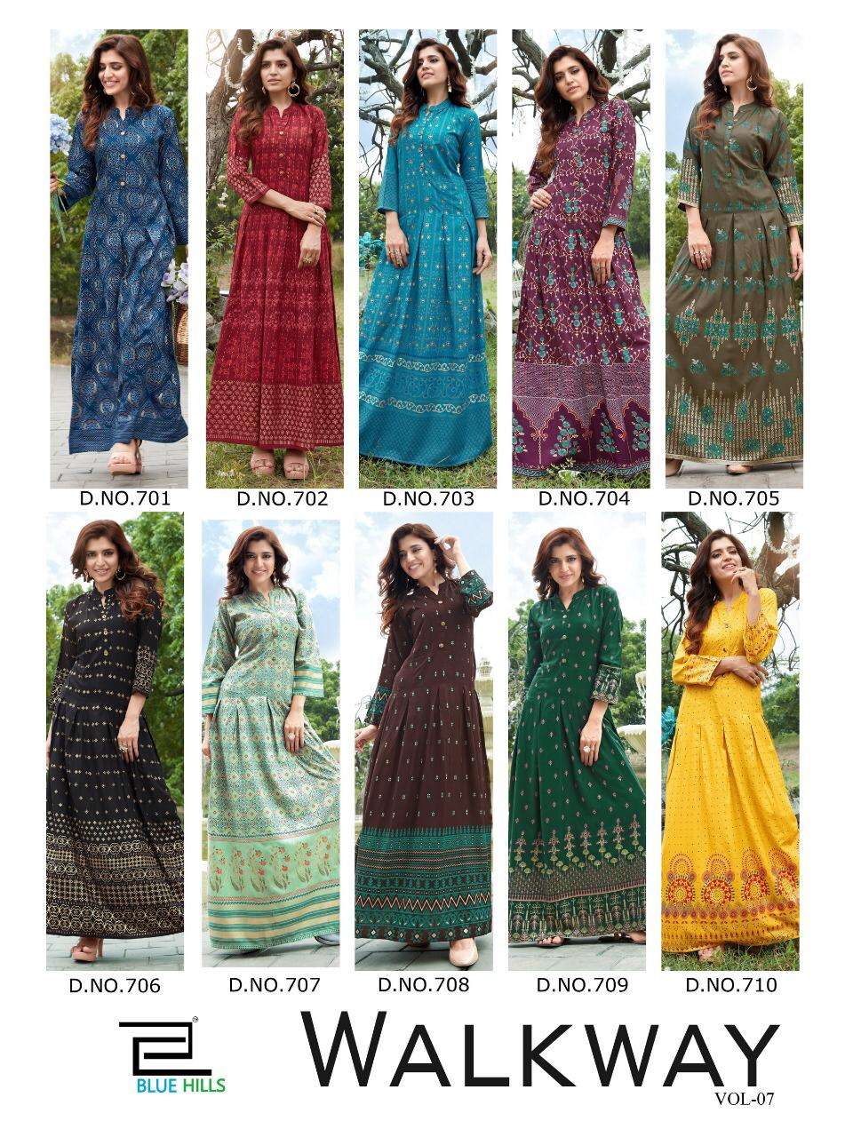 BLUE HILLS  Walkway Vol 7 Long Gown with Foil Print On Wholesale