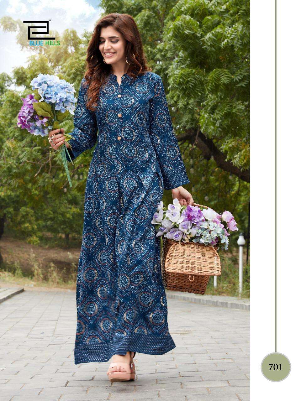 BLUE HILLS  Walkway Vol 7 Long Gown with Foil Print On Wholesale