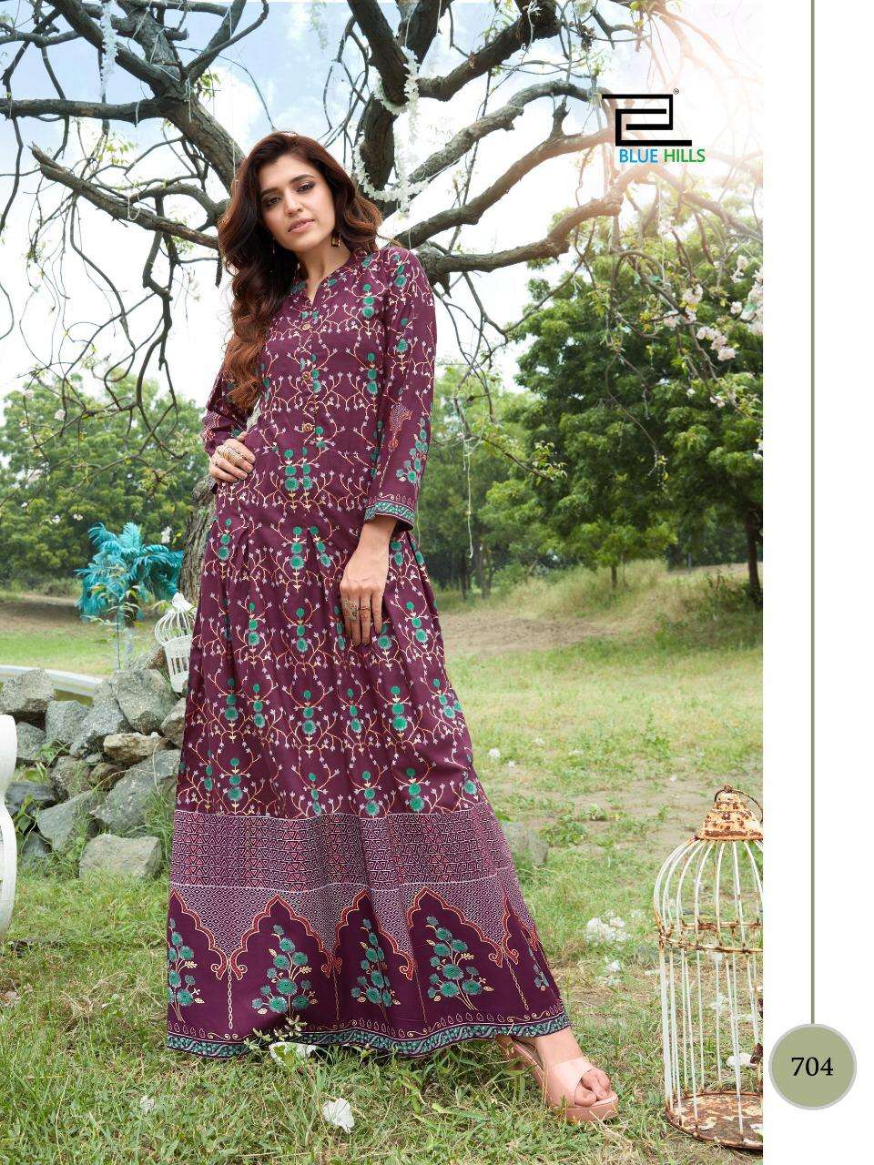 BLUE HILLS  Walkway Vol 7 Long Gown with Foil Print On Wholesale